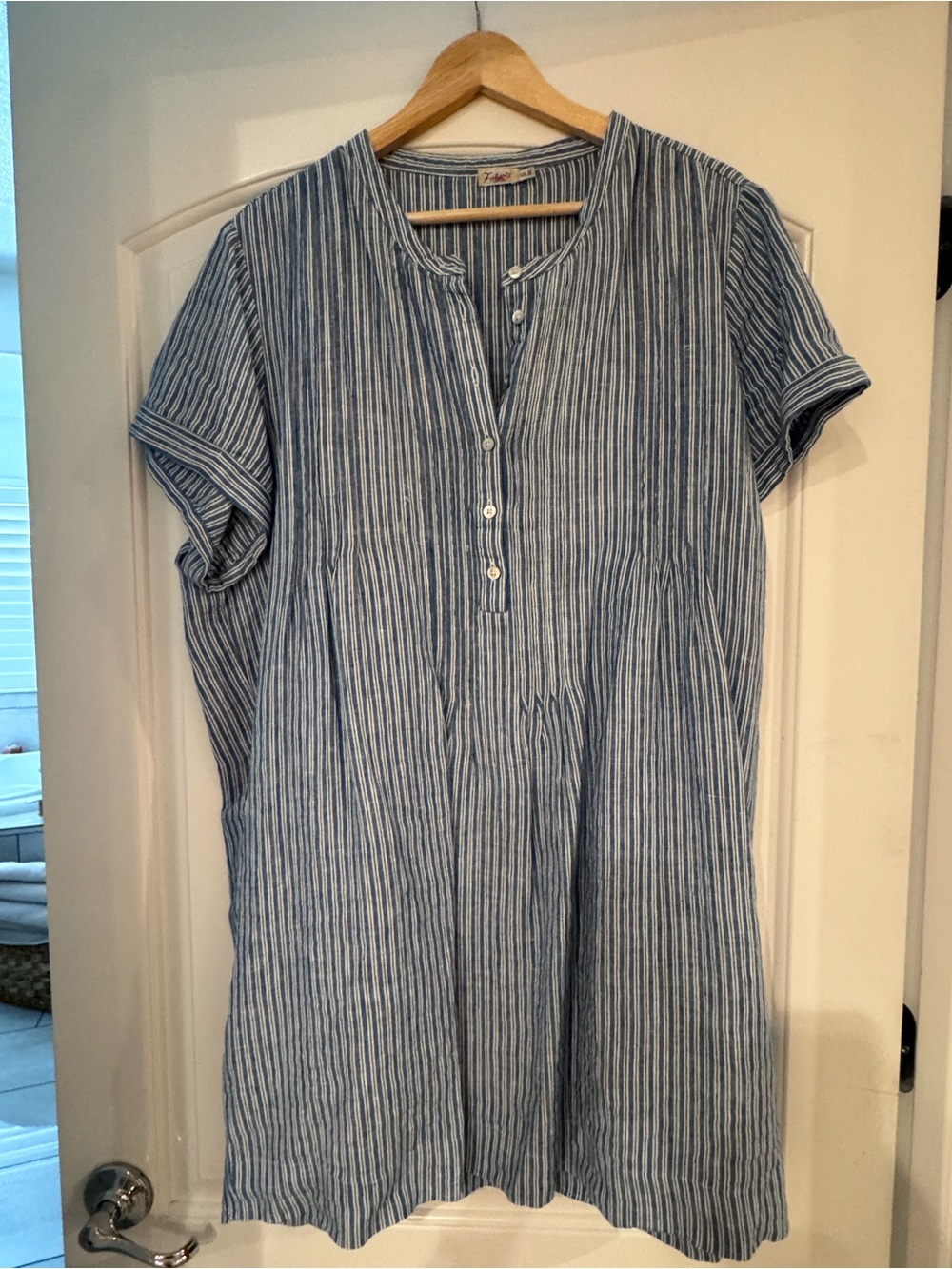 Faherty Blue and White Striped Short Sleeve Tunic